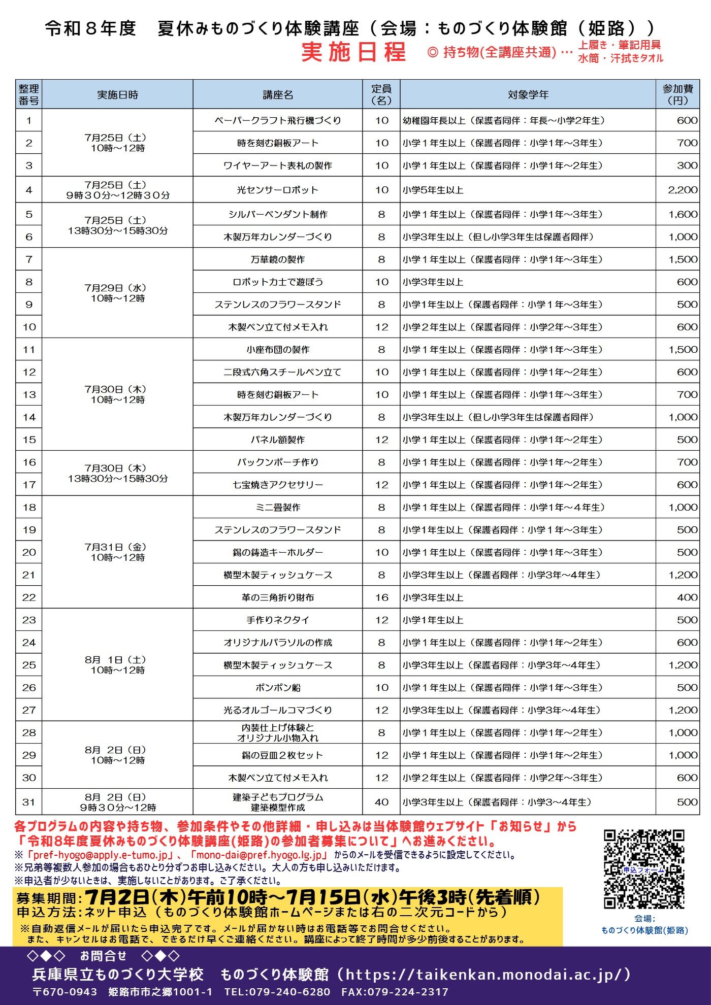 ものづくり体験館夏休みものづくり体験講座